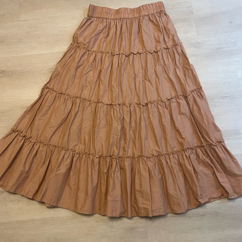 Brown Tiered Maxi Skirt for Casual Resort Wear